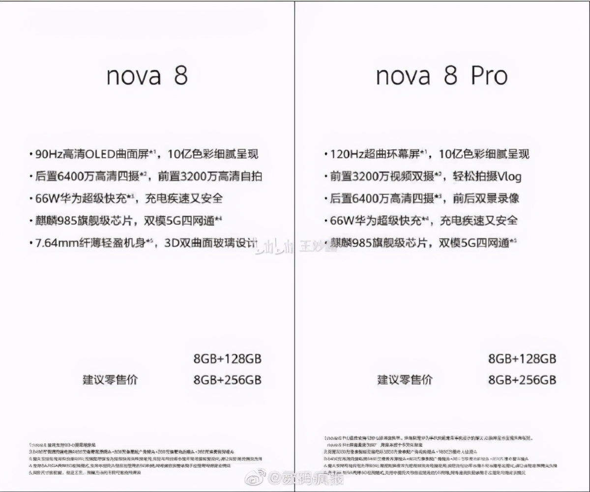 华为nova8系列参数曝光：麒麟985加持 辅以66W快充