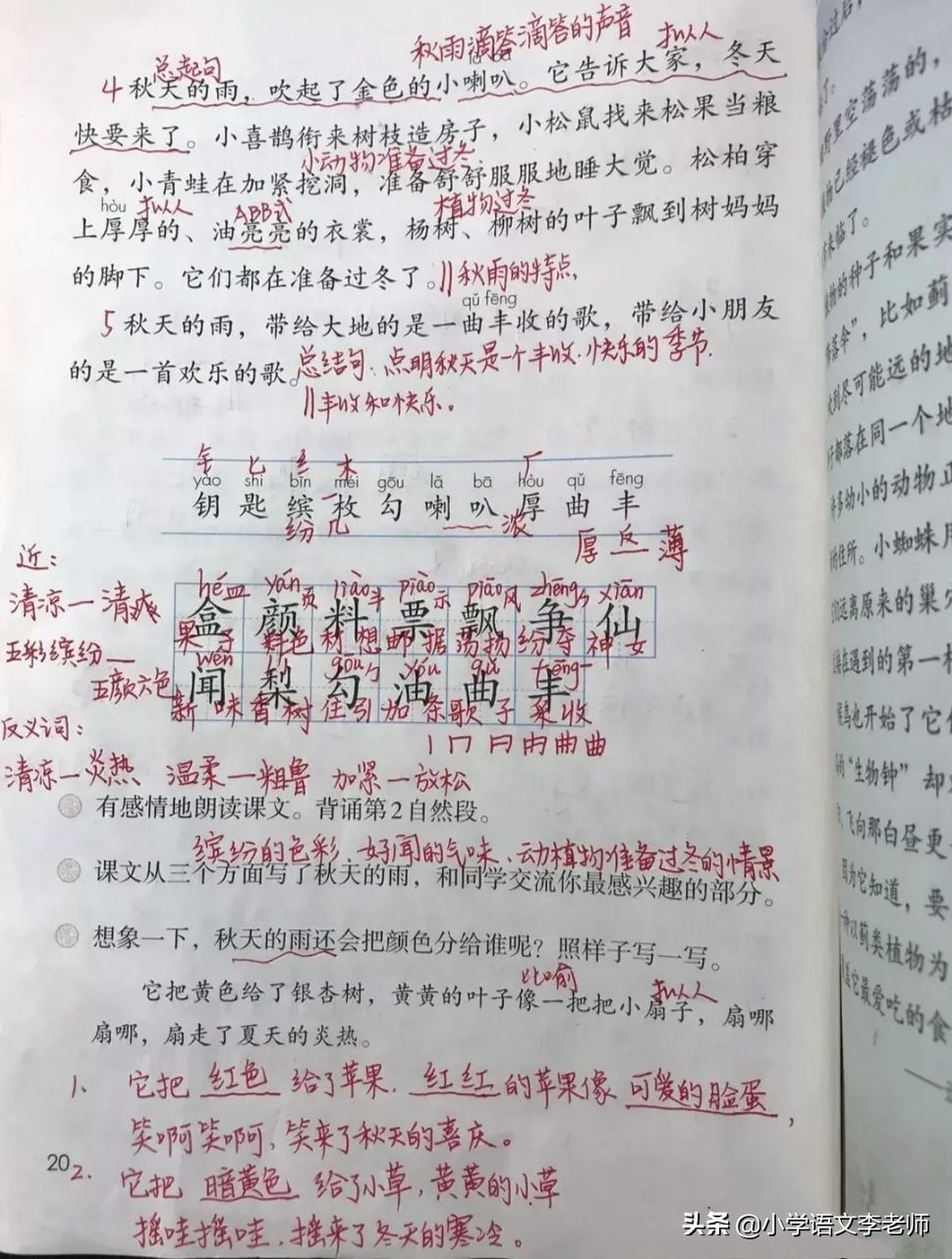 三年级语文上册《秋天的雨》知识点汇总，让孩子打好学习基础