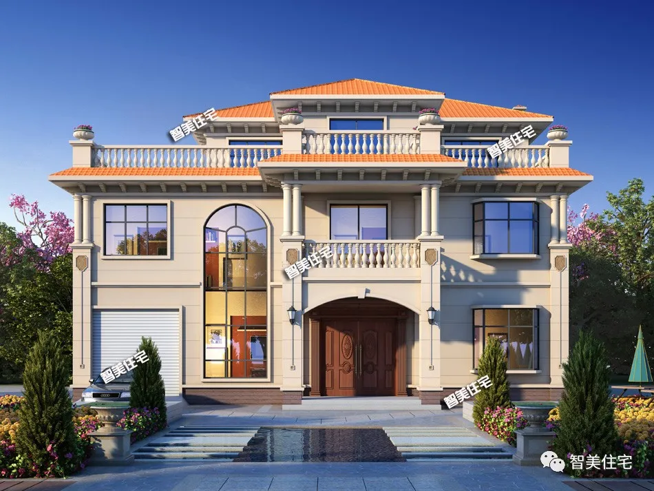 寬16米多的簡歐別墅 帶車庫設計 內配堂屋很實用 建房別墅 Mdeditor