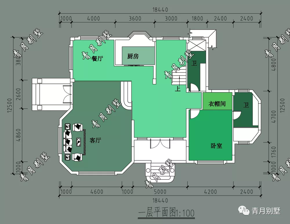 18.44×12.5米三层小别墅，下沉式转角客厅，匠心设计