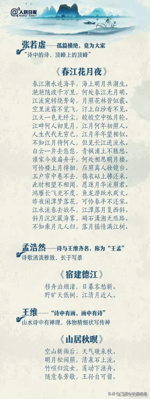 人民日报:“王孟”“李杜”唐朝代表诗人及27首代表诗，请背下来