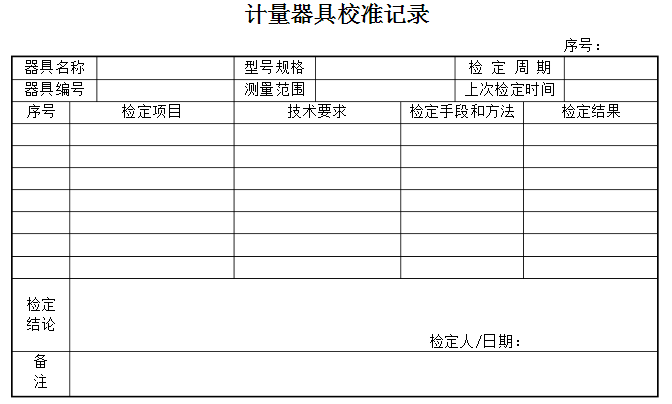 生产企业检测器具校准表格和文件规定