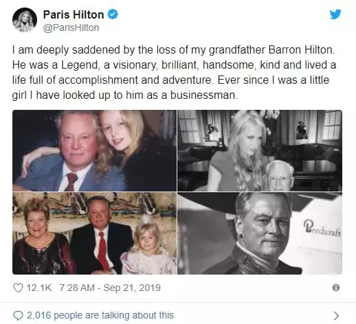 希尔顿酒店前CEO、美国慈善家巴伦·希尔顿去世