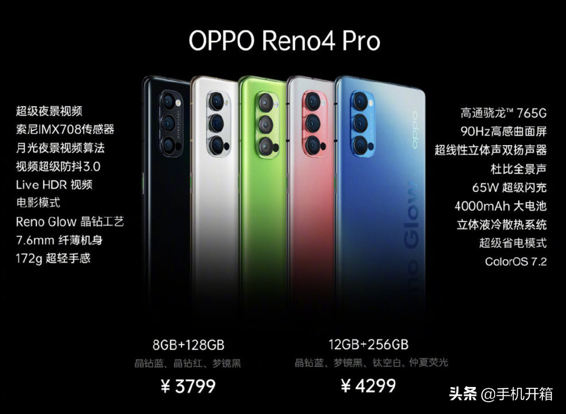 今天新机，OPPO Reno4系列产品公布：市场价2999—4299元