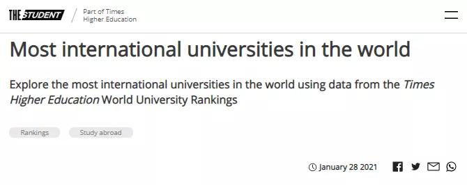 加拿大四所高校入围全球前50最具国际化大学