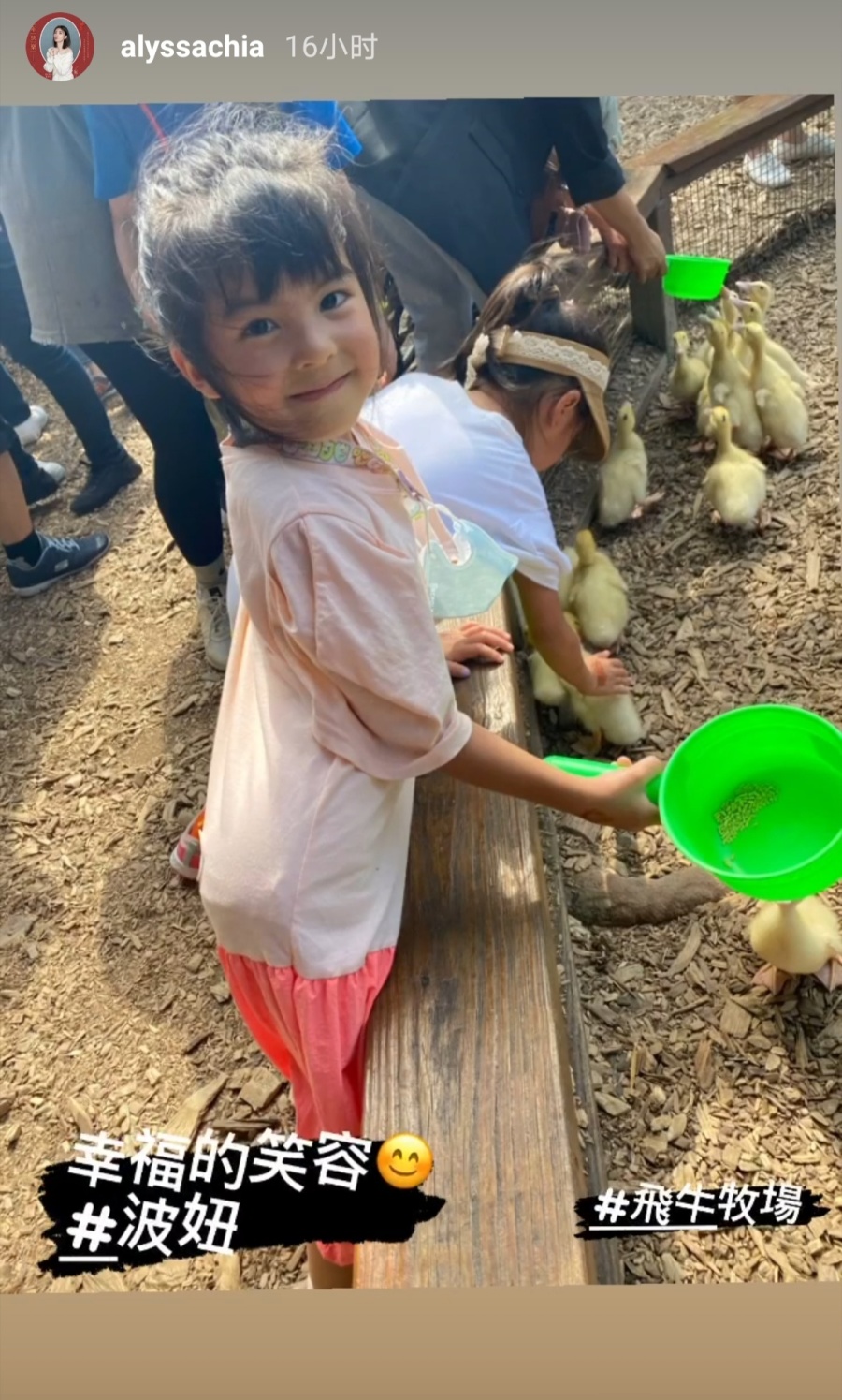 賈靜雯帶三個女兒外出遊玩，咘咘和波妞掛梧桐妹身上，畫面超有愛