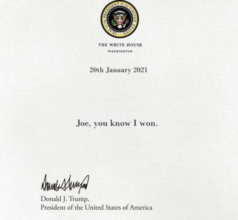 川普留給拜登的信可以怎樣寫