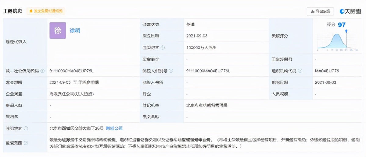 刚刚！北京证券交易所完成工商注册：注册资本10亿元，徐明任董事长