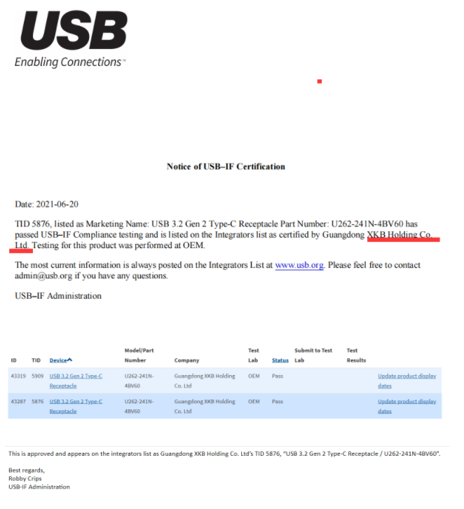 热烈庆祝广东星坤科技股份有限公司正式通过USB TYPE C <span class=