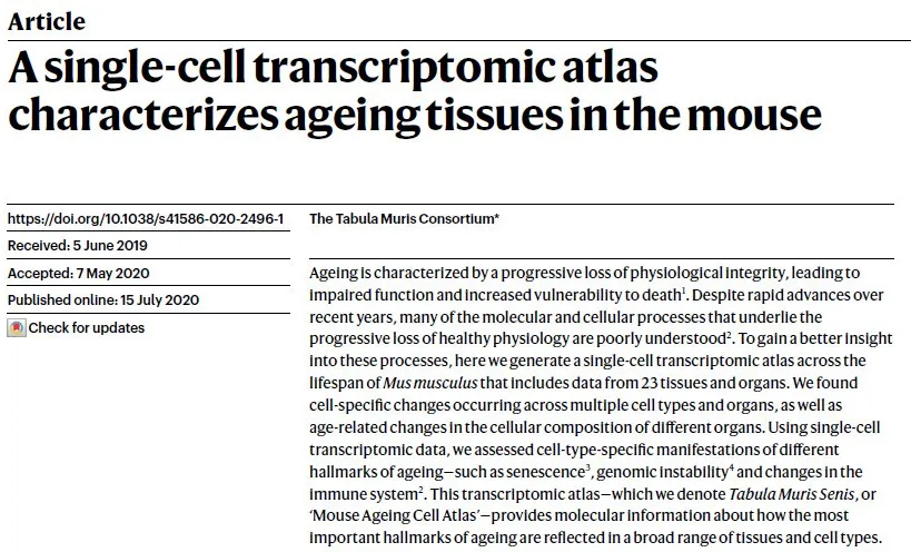 Nature背靠背 | 揭示衰老秘密（一） ：小鼠衰老组织的单细胞图谱