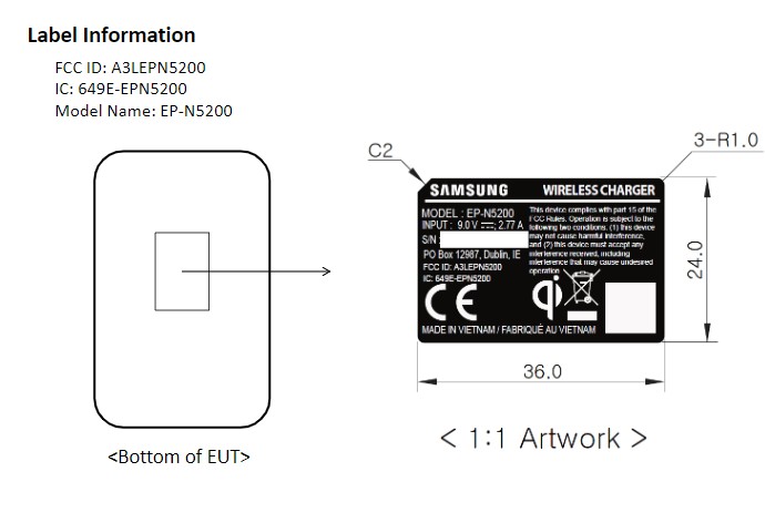 FCC曝出三星新款EP-N5200无线充电板 输出功率仍为15W