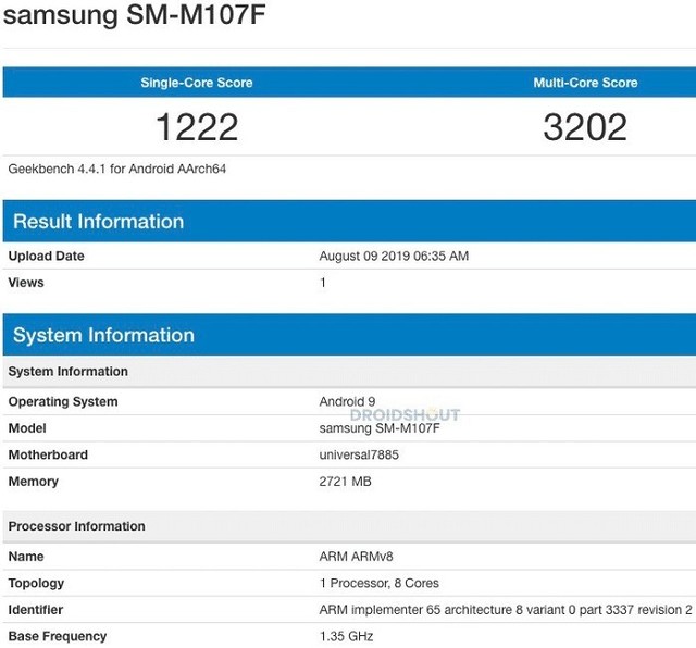 三星M10S顯卡跑分公布，CPU曝出，老前輩旗艦級感人至深價獻給