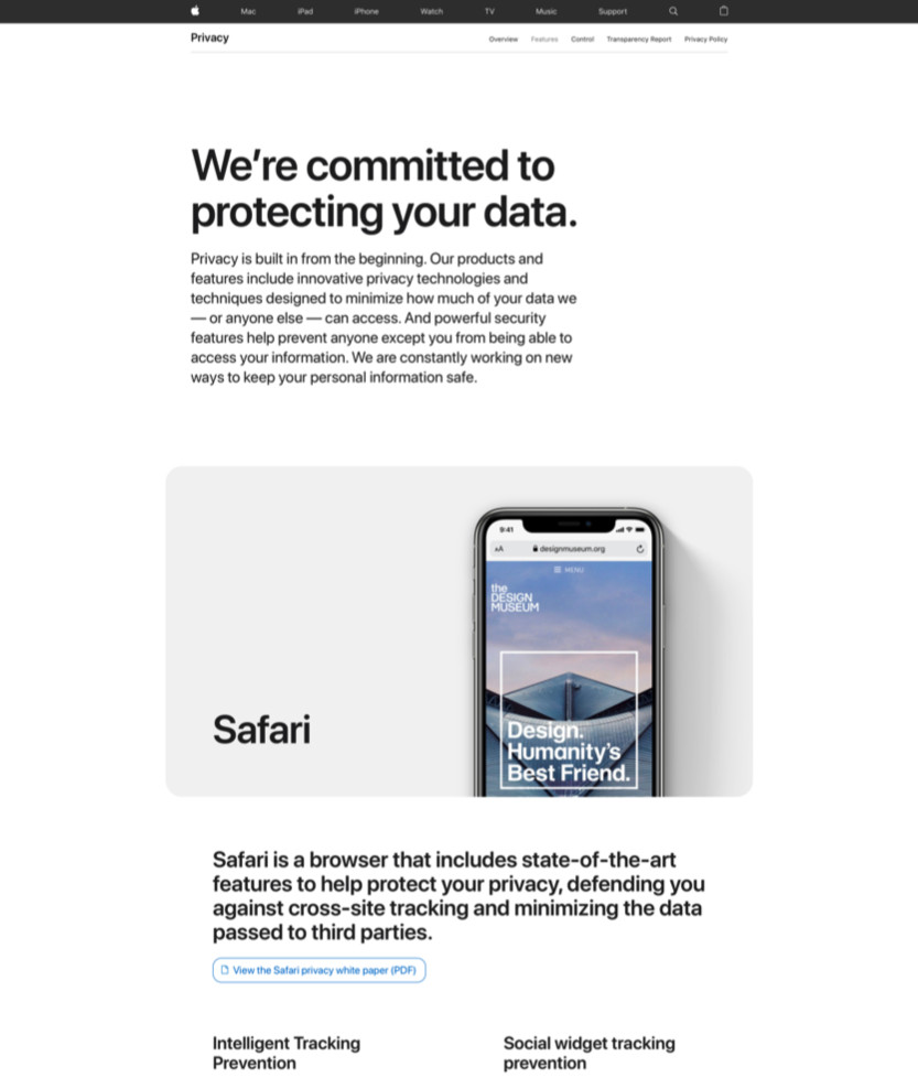 苹果手机官网升级隐私保护网页页面 让其更便于阅读文章且更美观大方