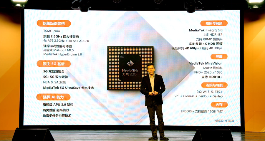 打造出中高档5G智能机榜样 MediaTek 公布天玑 820