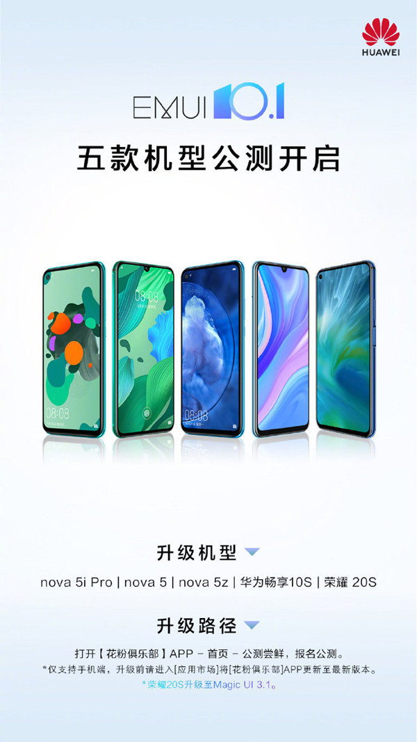 EMUI 10.一升级进度发布 包含这36款华为公司、荣誉型号