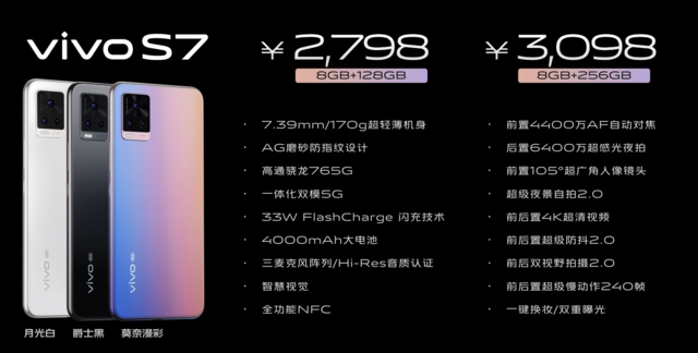 2798元起！颜值爆表5G轻巧自拍照旗舰级vivo S7公布