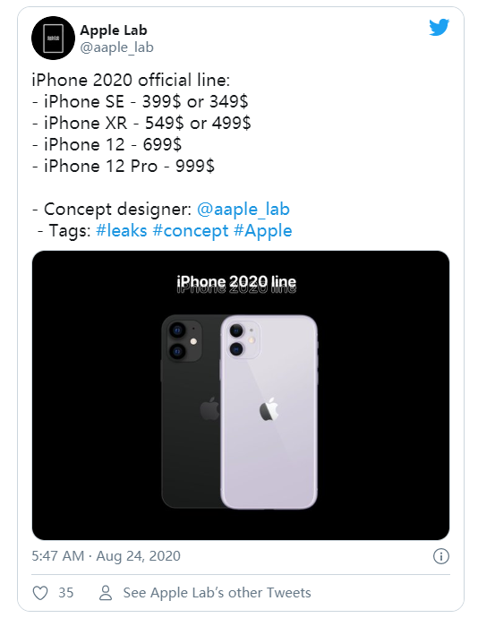 2020款iPhone SE价钱起市场价或在iPhone 12公布后没多久降至349美元