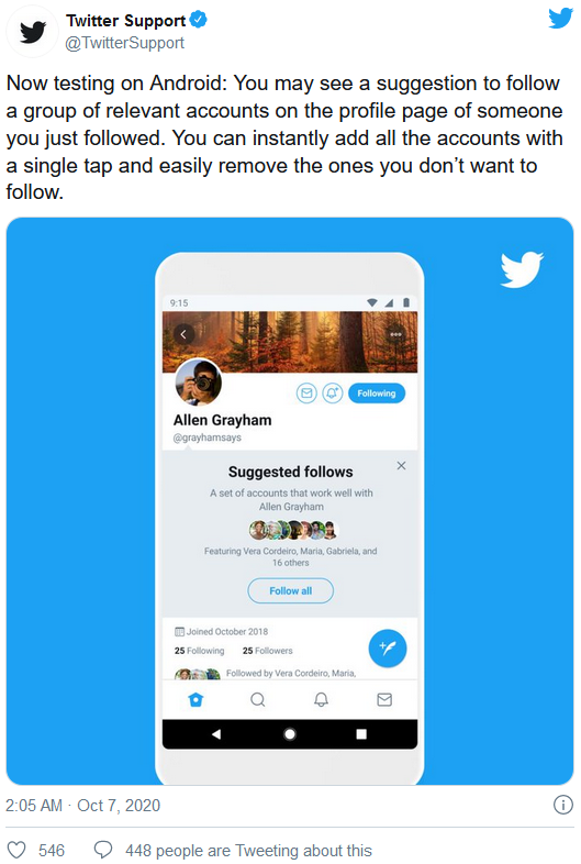 Twitter测试一种新的方式来帮助用户寻找建议关注的账户