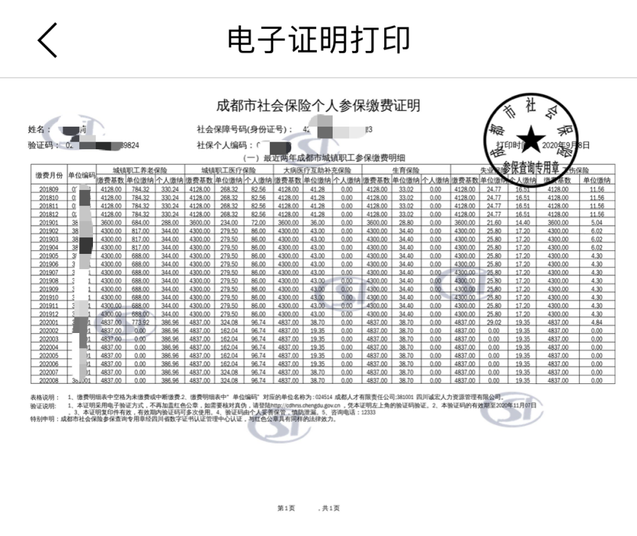 成都社保参保证明图片