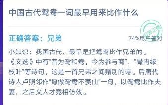 中国古代鸳鸯一词最早用来比作什么?兄弟还是夫妻?蚂蚁小课堂答案