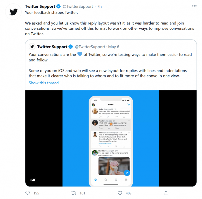 Twitter宣布关闭线程回复 称这让用户对话变得更加难阅读