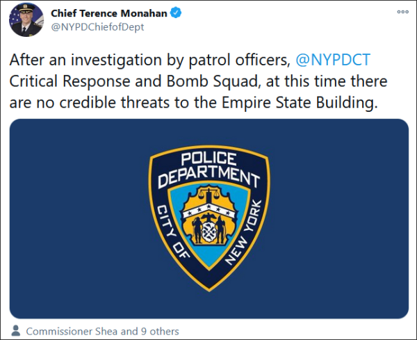 “中午要炸了帝国大厦！