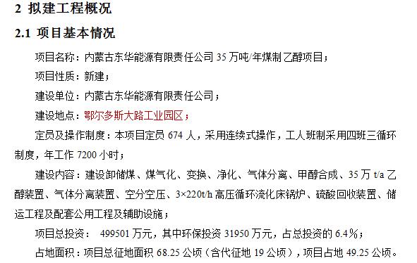 总投资50亿！环保投资约3.2亿！内蒙古一煤化工项目环评公示