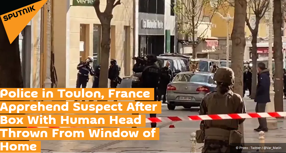 法国突发“砍头案”，楼上突然落下一个人头！一男子将装有人头的盒子扔出窗户后被警方逮捕