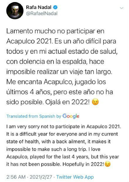 消息|纳达尔比赛消息 不太可能进行长途的旅行参赛