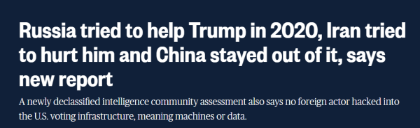 美国家情报机构最新报告：中国没有干预2020年总