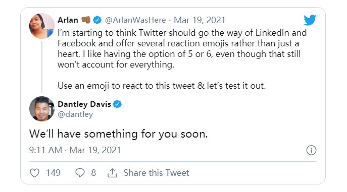 Twitter正在探索使用类似Facebook风格的表情符号反应