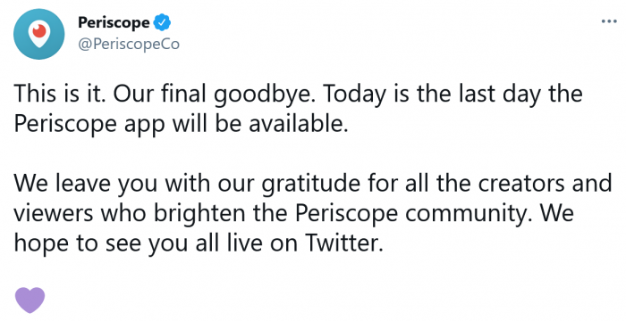 Periscope应用正式宣布关闭