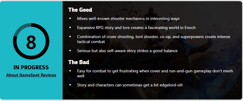 《Outriders》GameSpot暂时8分 将各种熟悉元素混合在一起