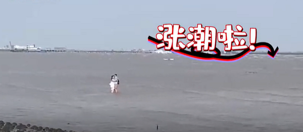 上海小情侣在水中热吻忘记上岸，保安急得喊到破音：别亲了！涨潮了