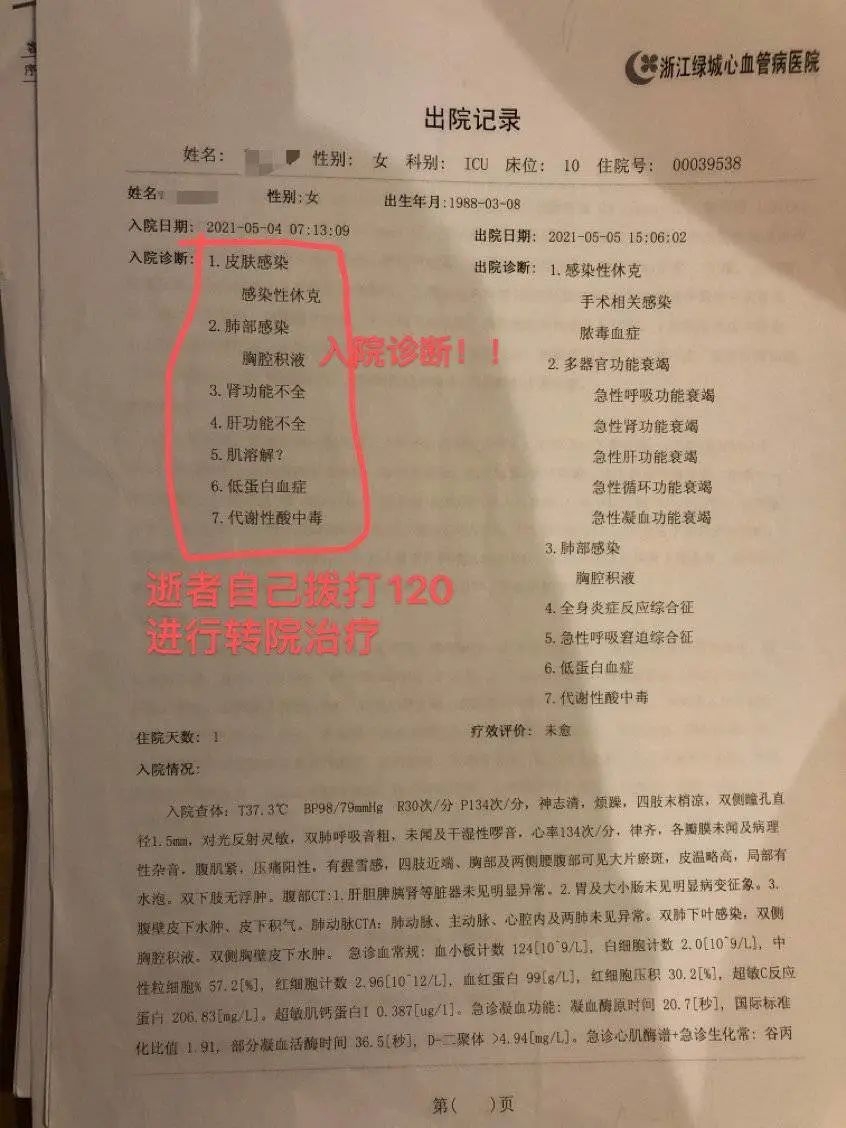 33岁网红抽脂感染去世：痛到自己打120，休克被误当睡觉！涉事医院曾4次被罚，杭州卫健委通报