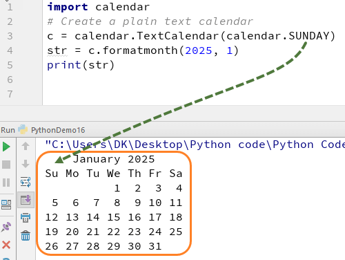 DAY6-step7 Python 示例说明CALENDAR