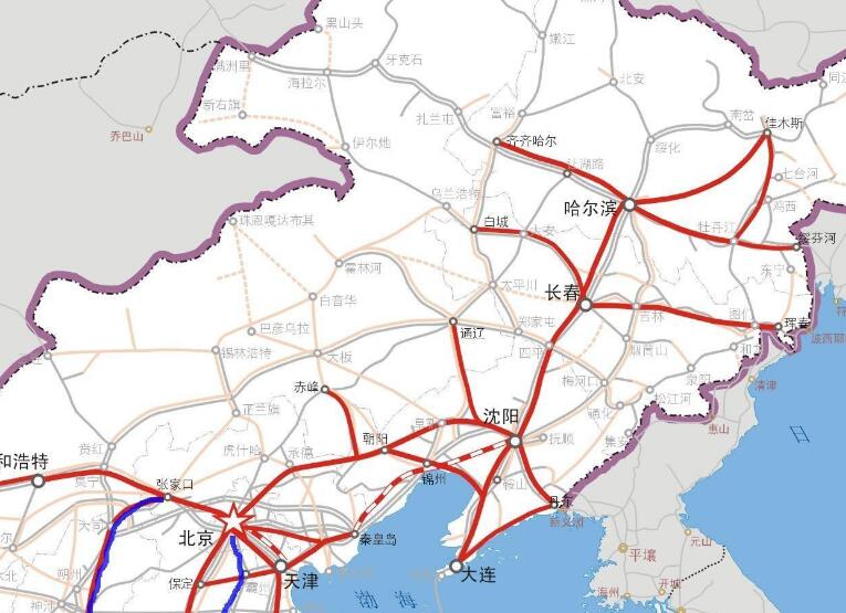 中国高速铁路运营线路图2030年：八横八纵重要节点城市交通圈