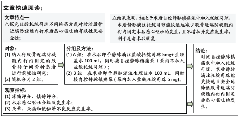 股骨近端防旋髓内钉内固定后静滴盐酸托烷司琼减少恶心呕吐的安全性