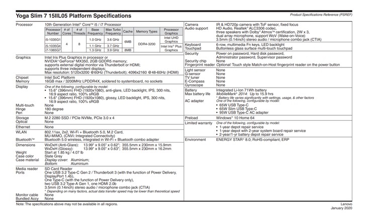 想到2020款YOGA笔记本电脑来啦，规格型号规格增加了