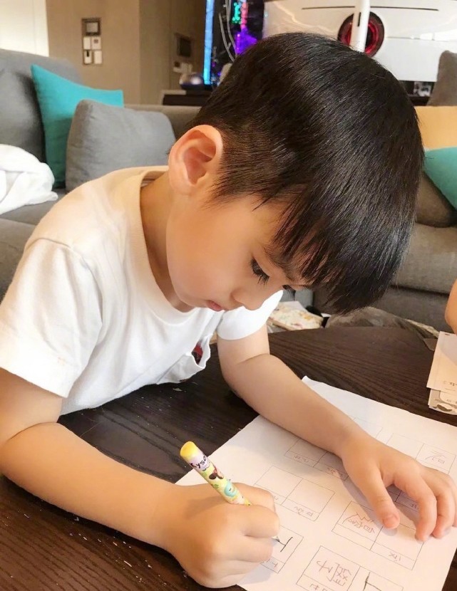 林志颖晒双胞胎儿子学习照，双子星认真写作业的模样真棒