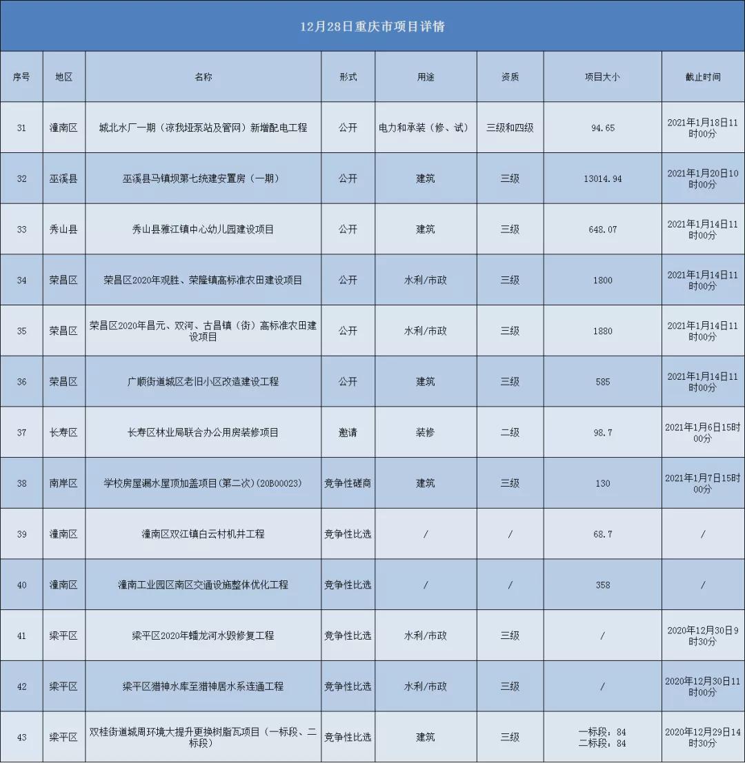 2020.12.28重庆市项目汇总