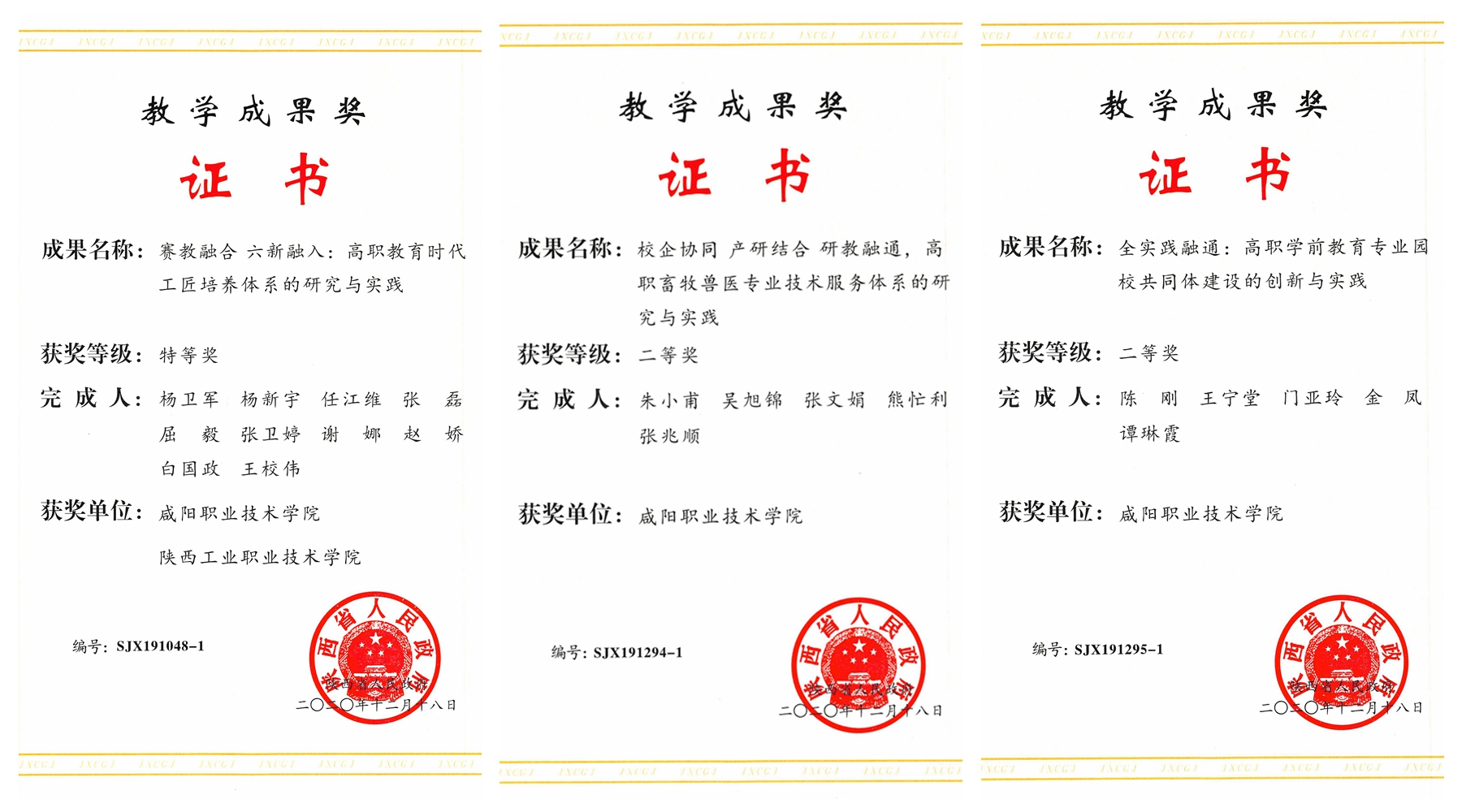 咸阳职院3项成果荣获2019年陕西省高等教育教学成果奖