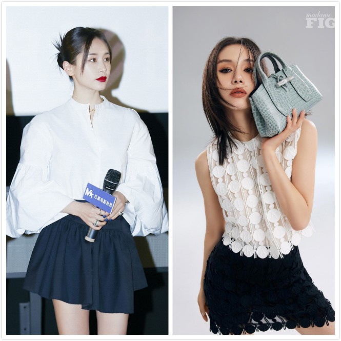 王子文穿着大胆，穿有些透的半身裙都能看见腿，时尚又可爱