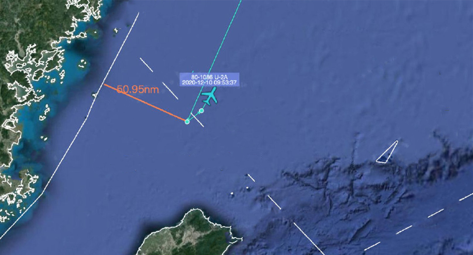 局势持续升温，美军U-2A再次抵近中国沿海，距福建领海基线仅50海里