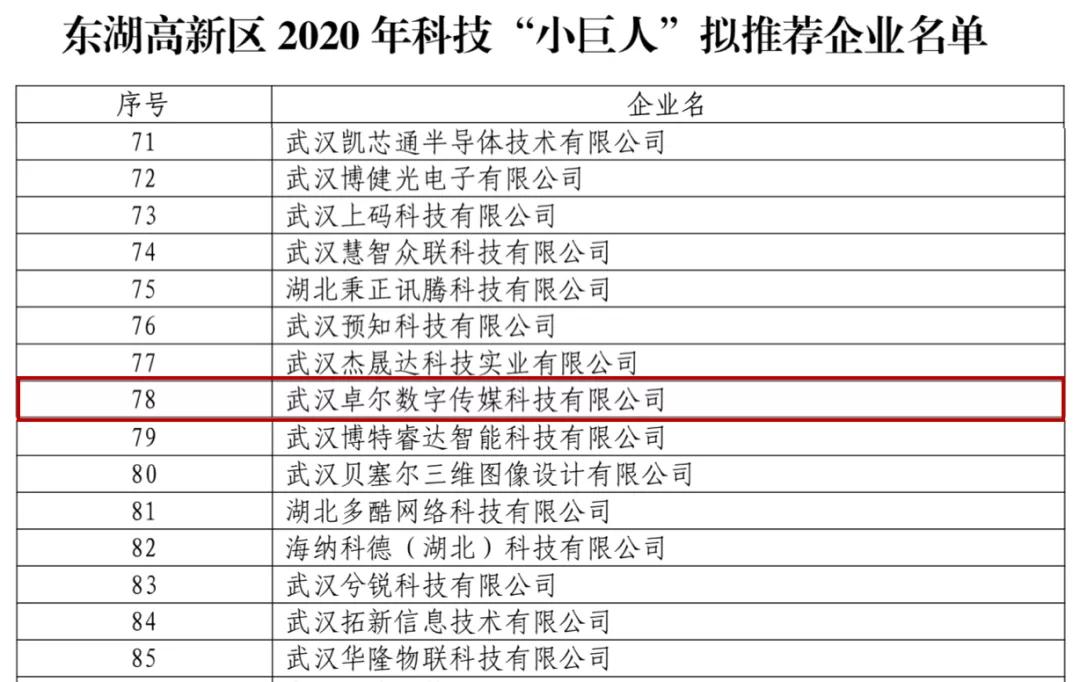 js金沙所有网址旗下js金沙所有网址数科入选东湖高新2020年科技“小巨人”