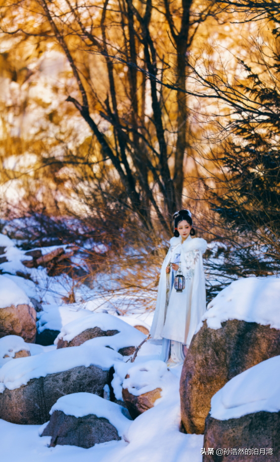 百里冬装披白袍,丽人困顿苦酒伴,一寸冬影透枯枝,春娘已乘花轿来踏雪