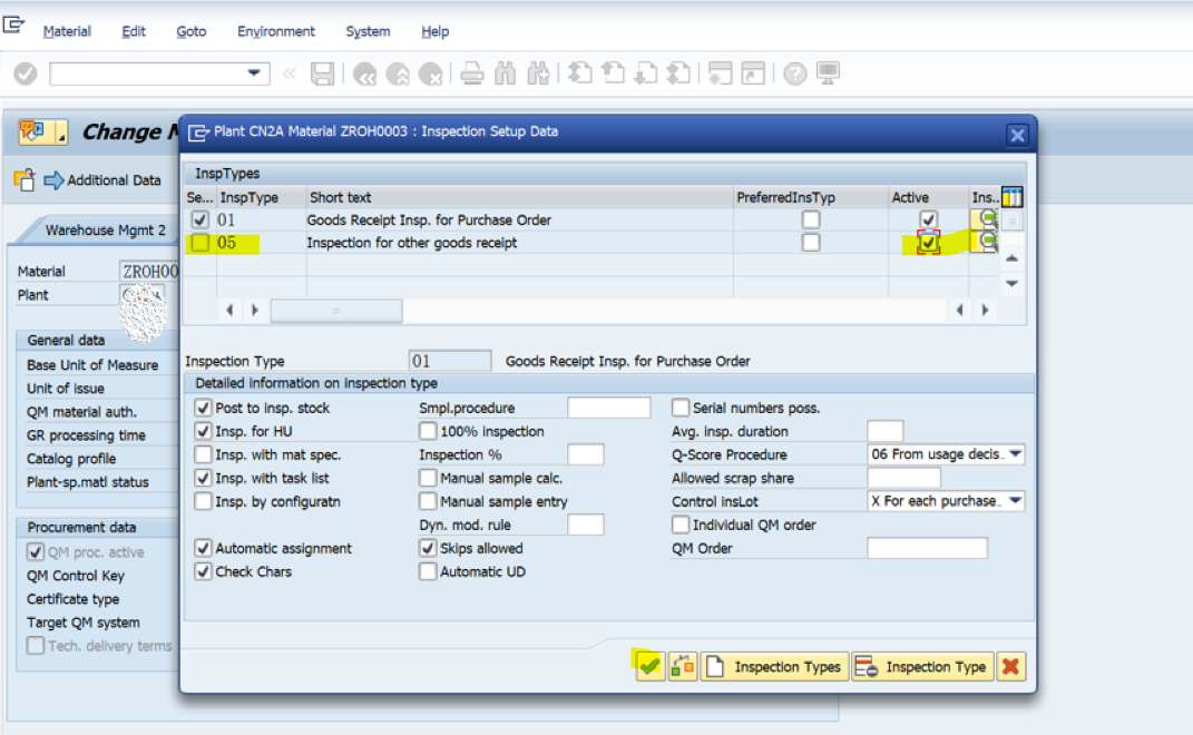 SAP QM 物料主資料QM檢視裡欄位MARC-INSMK的更新