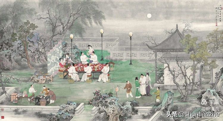 图廖橒 庚子(1840)年作 黎园夜宴单柏钦 己巳(1989年)作 桃园夜宴图