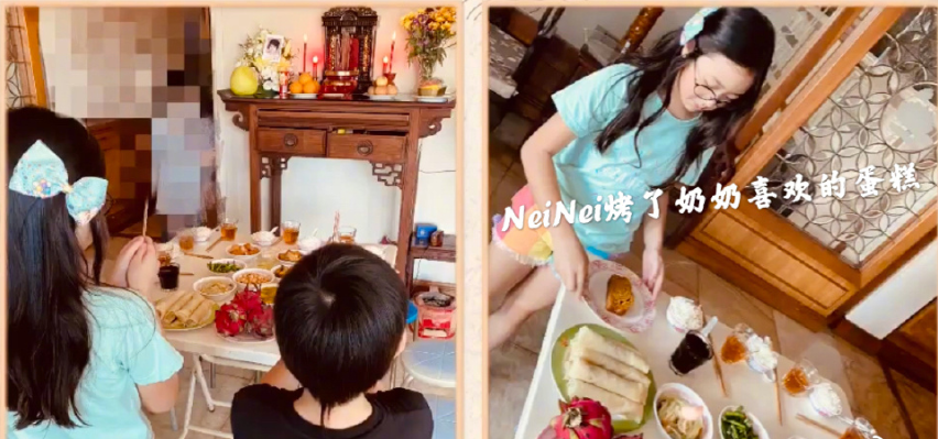 吴尊纪念母亲逝世18年，遵其遗愿做善事，儿女做蛋糕为奶奶上香