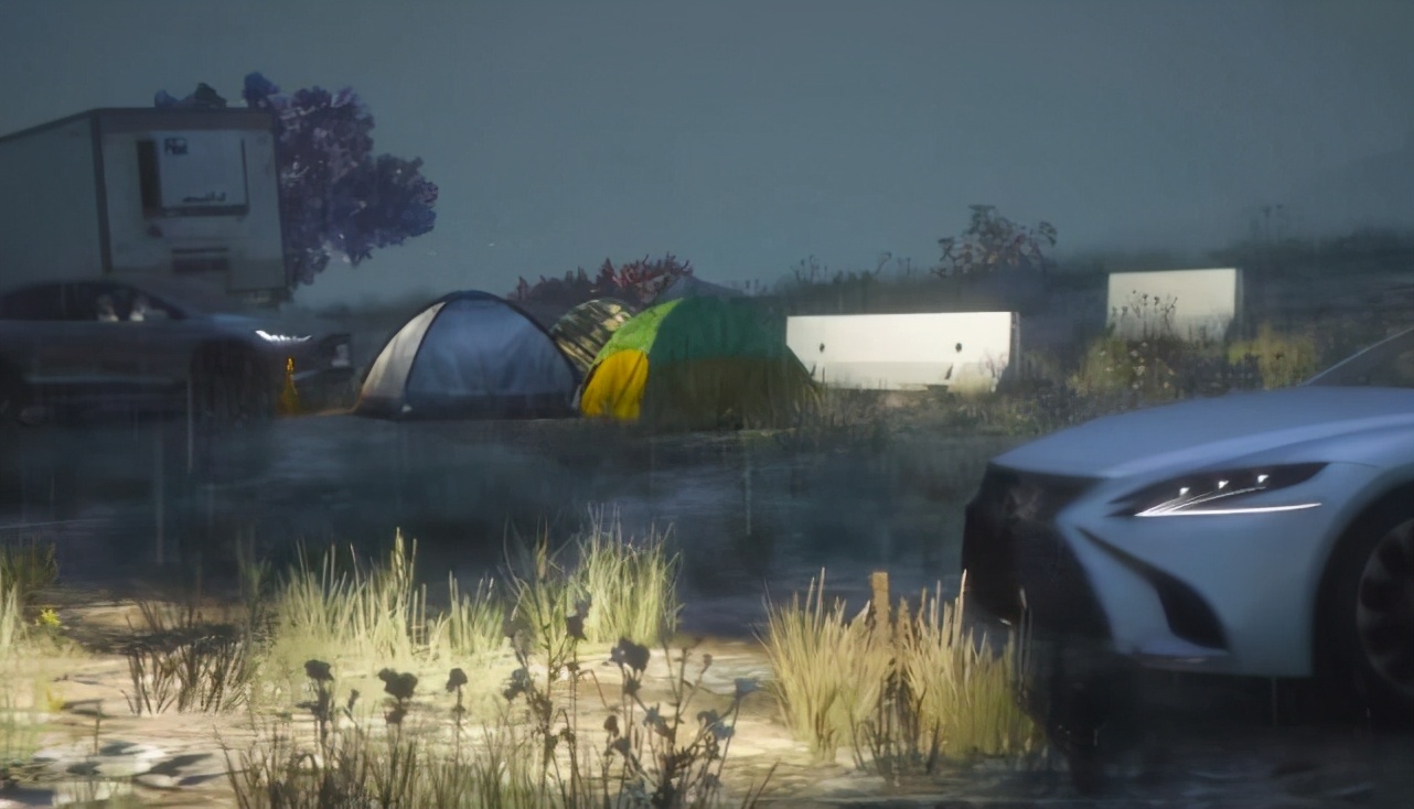 《GTA5》强悍的拟真系统，下雨天开着雷克萨斯在野外过夜